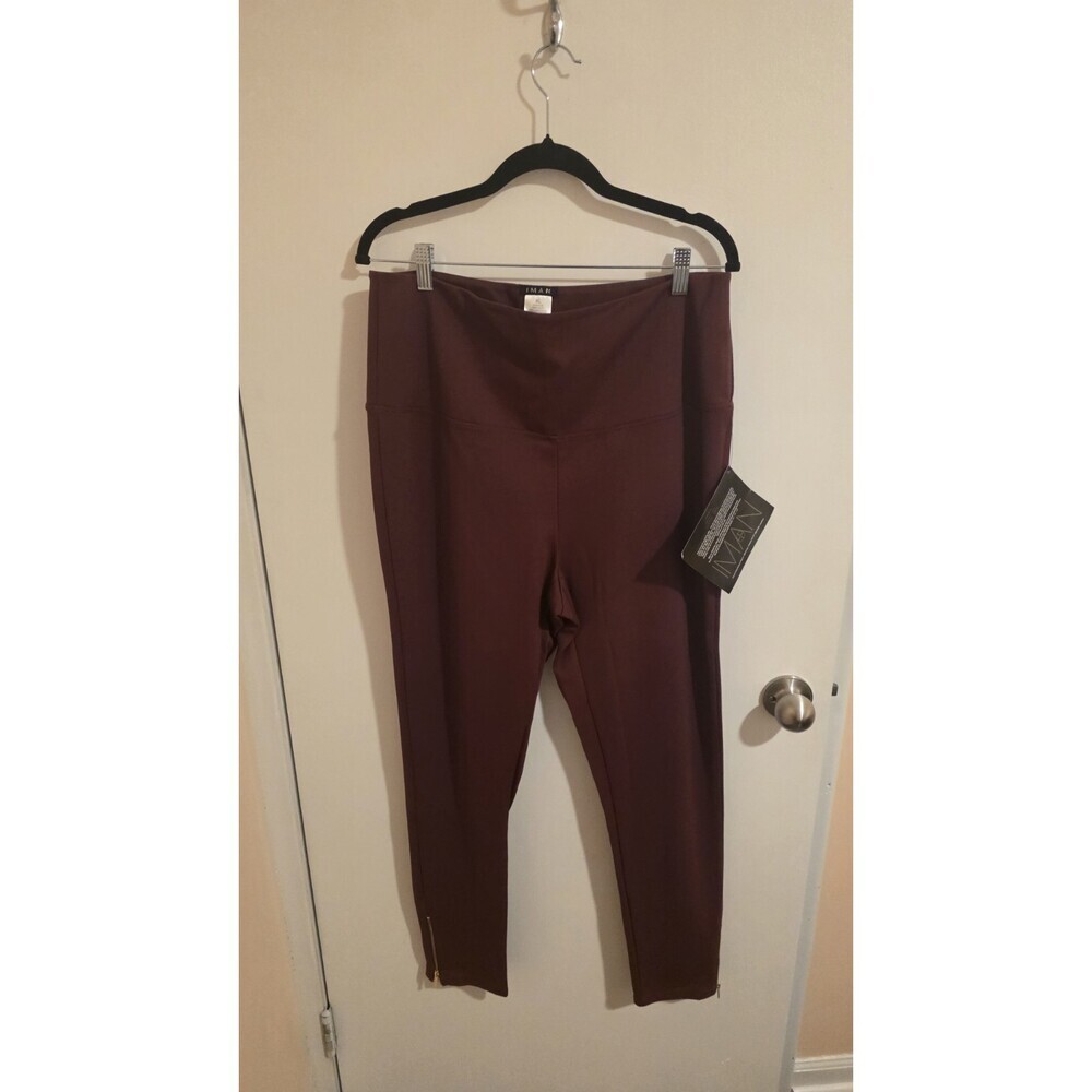 IMAN Leggings Womens XL Global Chic Maroon Stretch Zippered Legging 34Wx28L NWT